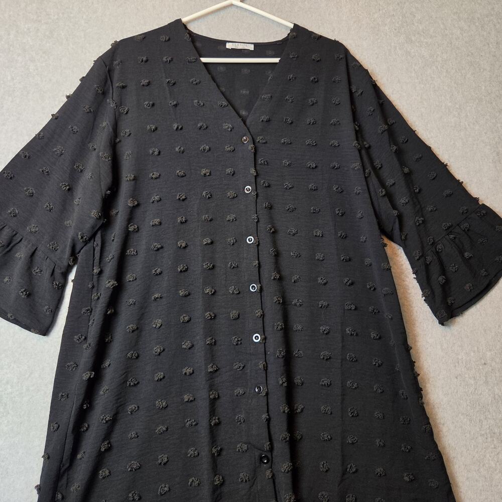 ELESOL Black Swiss Dot 3/4 Sleeve Button Up Swim Cover Up Women's Large - Picture 2 of 13